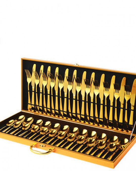 Wholesale 48PCS Flatware With Wooden Box Gold Knife Fork Spoon Set Silverware Stainless Steel Kitchen Restaurants Cutlery Set Wholesale 48PCS Flatware With Wooden Box Gold Knife Fork Spoon Set Silverware Stainless Steel Kitchen Restaurants Cutlery Set