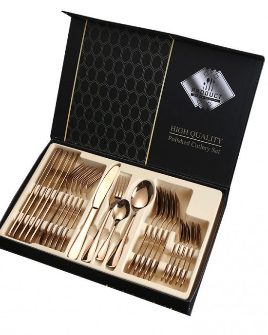 Wholesale western Spoon Fork Knife set 24 pcs cutlery stainless steel dinnner ware flatware set with gift box for party wedding Wholesale western Spoon Fork Knife set 24 pcs cutlery stainless steel dinnner ware flatware set with gift box for party wedding