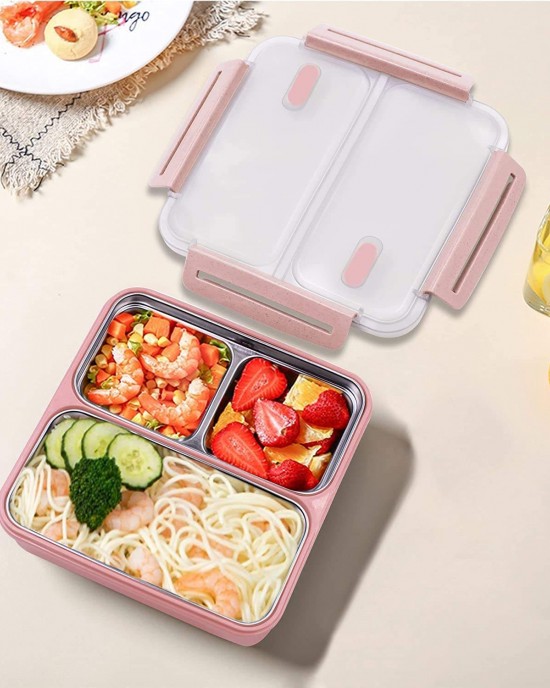 Wheat Fiber Lunch Box For Kids Adults 3-Compartments Bento Lunch Box Food Snack Containers With Removable Compartments Wheat Fiber Lunch Box For Kids Adults 3-Compartments Bento Lunch Box Food Snack Containers With Removable Compartments