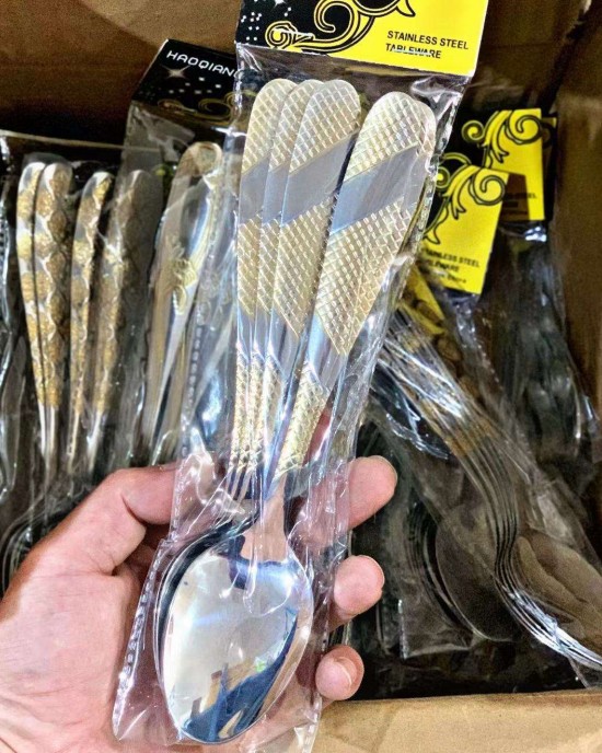 Luxury Golden Plated Embossed Handle 6pcs Plated Spoon Fork and Knife Set Middle East FlatwareStainless Steel Cutlery Set Luxury Golden Plated Embossed Handle 6pcs Plated Spoon Fork and Knife Set Middle East FlatwareStainless Steel Cutlery Set