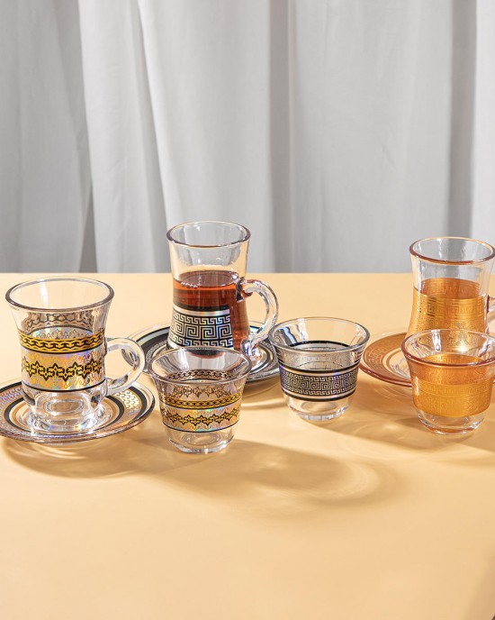 Modern Collection Turkish Glass Mug With Thin Waist Saucer Cups Set, Espresso Coffee Cups Set of 6 Cups & 6 Saucer Modern Collection Turkish Glass Mug With Thin Waist Saucer Cups Set, Espresso Coffee Cups Set of 6 Cups & 6 Saucer
