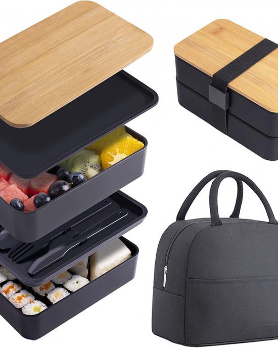 Japanese Bamboo Bento Box with Compartments and Utensils Stackable Bento Box with Bag Japanese Bamboo Bento Box with Compartments and Utensils Stackable Bento Box with Bag