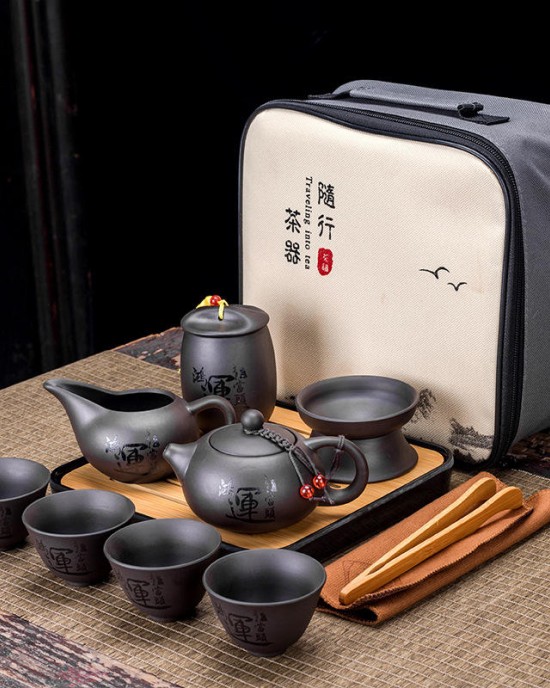 Custom Logo Travel Tea Sets Chinese Kung Fu Ceramic Teapot Portable Handmade Purple Clay Teapot Teacups All in One Gift Bag Custom Logo Travel Tea Sets Chinese Kung Fu Ceramic Teapot Portable Handmade Purple Clay Teapot Teacups All in One Gift Bag