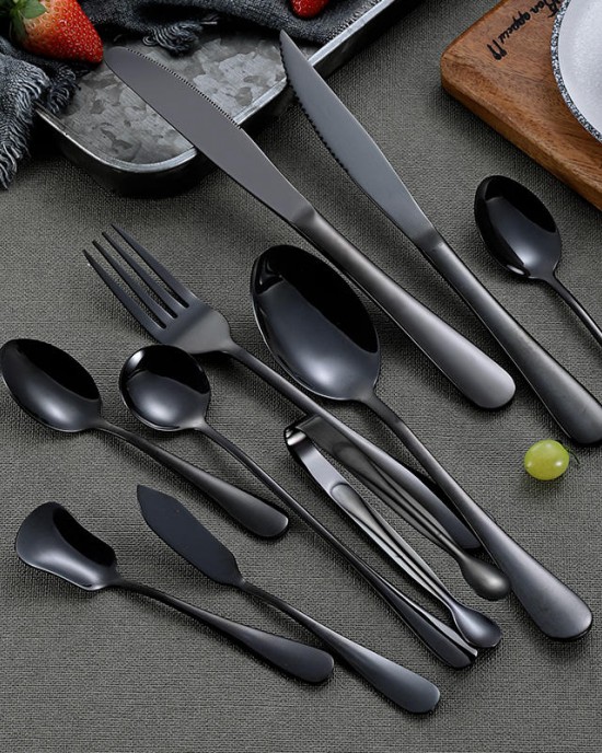 Factory Supply Luxury Black Stainless Steel Silverware Set Table Spoon Fork Knife Cutlery Party Factory Supply Luxury Black Stainless Steel Silverware Set Table Spoon Fork Knife Cutlery Party