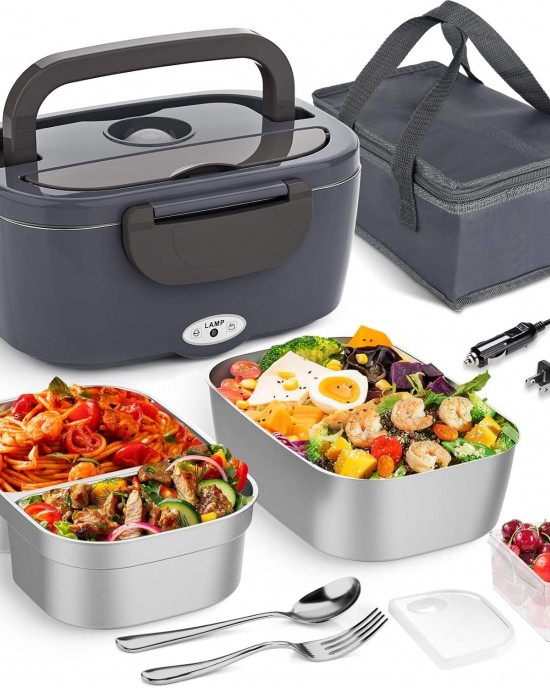 Portable Electric Lunch Box Food Heater Microwave Car/Home Warmer 2 Removable Stainless Steel Containers Leakproof Storage Portable Electric Lunch Box Food Heater Microwave Car/Home Warmer 2 Removable Stainless Steel Containers Leakproof Storage