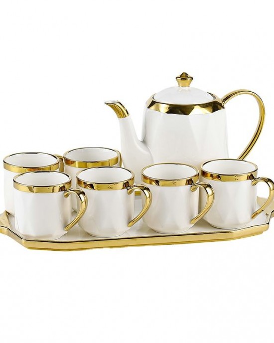 High Quality Gold Lid Color Porcelain Coffee Pot 6pcs Ceramic Cup and Saucer Luxury Gift Sets Tea and Coffee Set High Quality Gold Lid Color Porcelain Coffee Pot 6pcs Ceramic Cup and Saucer Luxury Gift Sets Tea and Coffee Set
