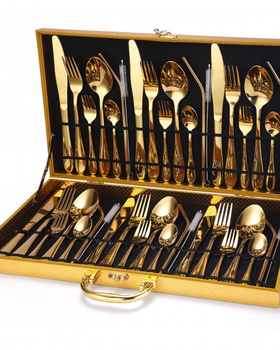 Stainless Steel Tableware Set 42pcs Household Product Knife, Fork, Spoon and Straw Cutlery Set Gift Box Stainless Steel Tableware Set 42pcs Household Product Knife, Fork, Spoon and Straw Cutlery Set Gift Box