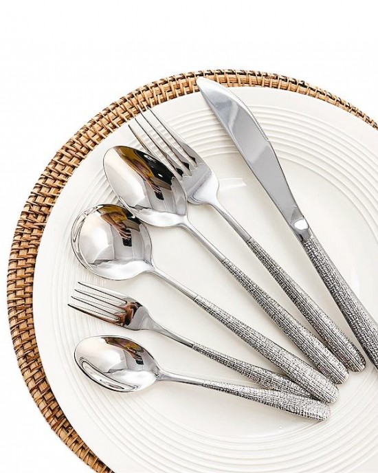 Unique Silver Cutlery Set With Hammered Handle Restaurant Wedding Silverware Steel 304 Spoon Fork Knife Heavy Weight Flatware Unique Silver Cutlery Set With Hammered Handle Restaurant Wedding Silverware Steel 304 Spoon Fork Knife Heavy Weight Flatware