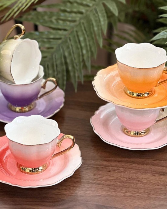 90ml/220ml Colorful Tea Cups Set Of 12 Pieces Ceramic Porcelain Fine China Espresso Coffee Tea Cups And Saucers Set 90ml/220ml Colorful Tea Cups Set Of 12 Pieces Ceramic Porcelain Fine China Espresso Coffee Tea Cups And Saucers Set
